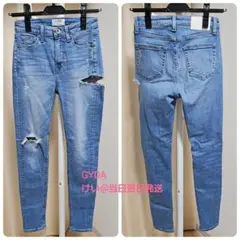 GYDA ミドルウエストSIDE RIPPEDスキニーデニムパンツ 2025春夏