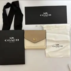 COACH ウィン スモールウォレット 三つ折財布 ホワイト ベージュ