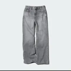 UNIQLO グレー ワイドストレートデニム 25