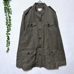 G2017ドゥーズィエムクラス✤良品✤ミリタリーシャツ M相当カーキ リネン混