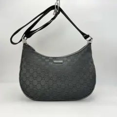 【美品】　【訳あり】GUCCI ハーフムーン ワンショルダーバッグ　ブラック　GG総柄 GUCCI ショルダーバッグ Gロゴ ハーフムーン ナイロン×レザー ブラック