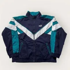 90s PUMA ナイロンジャケット マルチカラー ネイビーグリーン