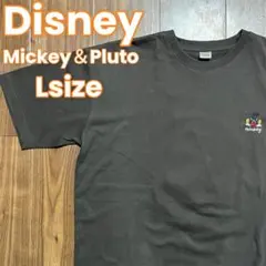 Disney Tシャツ レディース L グレー Mickey＆Pluto 半袖
