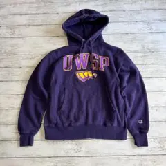 も*ん様 Championリバースウィーブ UWSP刺繍パーカーM カレッジ　紫