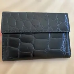 FURLA フルラ 三折財布 クロコ型押しレザー ブラック コンパクトウォレット