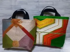 クリスマスセールハンドメイド帯リメイクバックトートバッグ2点No.945