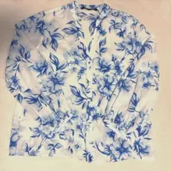 ZARA 花柄 長袖シャツ M ブルー