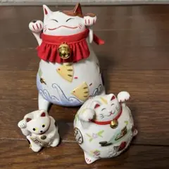 陶器製 招き猫 置物 貯金箱３点