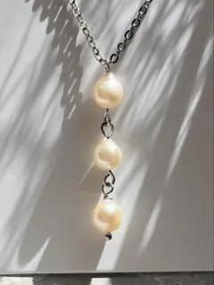 あこやバロックパール 3連ネックレス 約7mm ステンレス 45cm