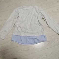 グレー 長袖授乳服 ブルーストライプ