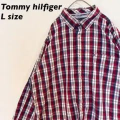 トミーヒルフィガー　長袖シャツ　ボタンダウン　チェック　フラッグロゴ　男女兼用