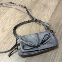 【ZARA】リボン付き 小さめショルダーバッグ くすみブルー