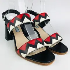 極美品★PRADA・レザー ストラップ チャンキーヒール サンダル(371/2)