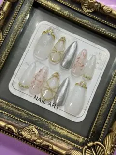 ネイルアート シルバー ホワイト ミラーネイルチップ