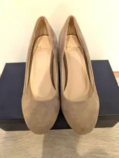 Menue パンプス 22cm チャンキーヒール スエード調 グレージュ