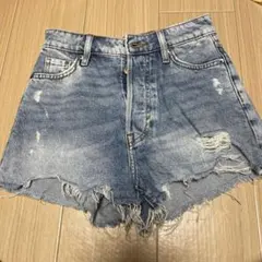 デニムショートパンツ フリンジヘム