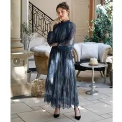 Flolia by GIRL バックリボン&総レースロングフレアワンピースドレス