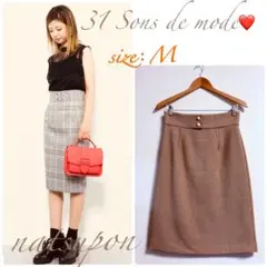 美品♡トランテアンソンドゥモード　パール釦付き千鳥柄チェックタイトスカート　Ｍ