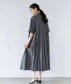 aayushiアユーシ ラッフルロングワンピース ネイビー 綿コットンボイル
