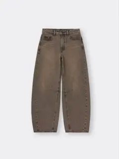 ダークブラウン ワイドレッグデニム