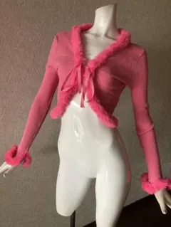 ✰ファー付きクロップドカーディガン　Y2K　平成ギャル　当時物　個性的　00s