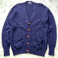 希少✨ラルフローレン ケーブルニット カーディガン くるみボタン 紺 L〜XL