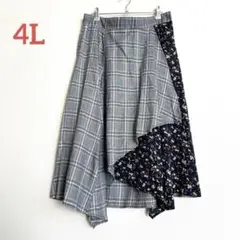 アシンメトリーフレアロングスカート ラップスカート チェック/花柄 4L