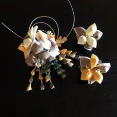 手作りのつまみ細工の髪飾り3点セット
