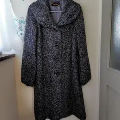 ショップチャンネル クリュドリィ 3L ツイード ベルテッドロングコート 黒