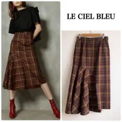 新品ルシェルブルーCheck Half Flare Skirtアシンメトリー