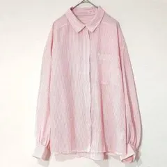 【エムズエキサイト】シアーブラウス（F）ストライプ　ピンク　ふんわり