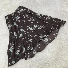 アプワイザーリッシェ フレアスカート 1 S相当 濃茶 花柄 日本製 W-946