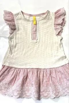 ストライプ柄フリル袖ワンピース 140