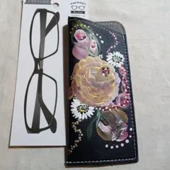 メガネケース　トールペイント　手書き　ハンドメイド　メガネクロス付　ローズ　薔薇