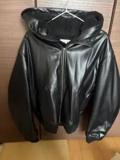 MOUSSY フェイクレザー フードブルゾン ブラック