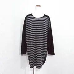 Paciente ボーダーチュニック 長袖 4L ブラック×グレー 大きいサイズ