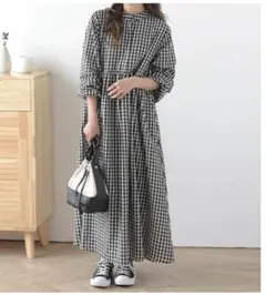 ギンガムチェック　ワンピース　フリー