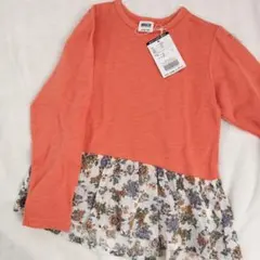 BREEZE オレンジ 花柄フリル 長袖カットソー 130