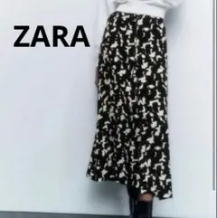 ZARA M レーヨン素材　フレアロングスカート 黒と白のパターン