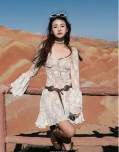 フレンチスクエアネックレースミニワンピ❤️春の清楚可愛デートに最適！高見え