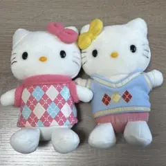 ハローキティ　キティ　ミミィ　アーガイルセーター　ぬいぐるみ　レトロ　激レア