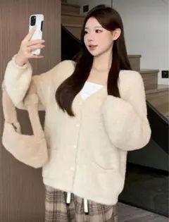 SHEIN　Dazy　カーディガン　シャギーニット　ホワイト　秋冬　レディース