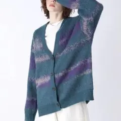 JEANASIS 青紫ストライプ Vネックカーディガン