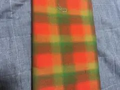オレンジ・グリーン チェック柄生地着物反物