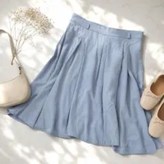 k071【ミューズ】プリーツフレアスカート 裏地 水色　M ミニスカートのサムネイル