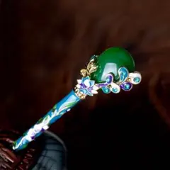 簪　かんざし　ブライダル ゴールド　髪飾り　ドレスパールラインストー七宝焼き