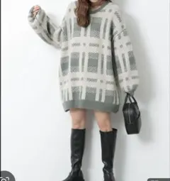 Heather BIGニットチェックチュニックニット ニットワンピース