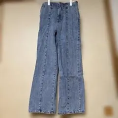 センターシーム デニムパンツ ワイド ウエストゴム