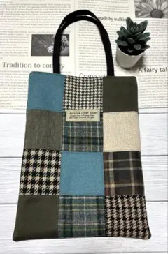 パッチワークトートバッグ グリーン系　ハンドメイド