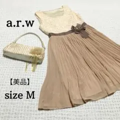 【美品】ARROW（アロー）花柄レースワンピースM  リボンがキラキラ☆可愛い♪